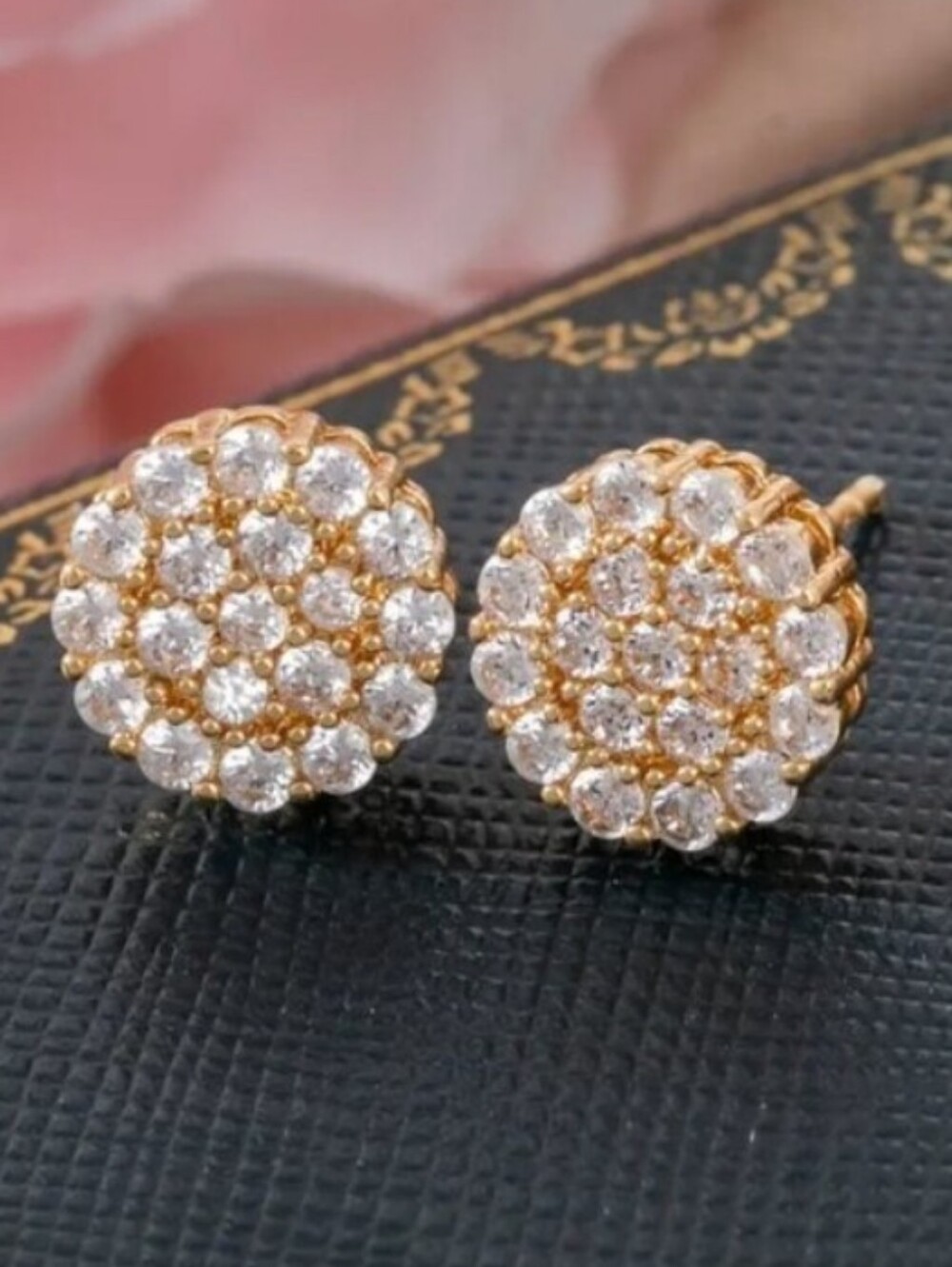 NEW! 14K Gold Plated 2ct Diamond Cluster Stud Earrings- Women's Jewelry